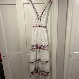 Tiered White Maxi Dress with Floral and Lace Detail